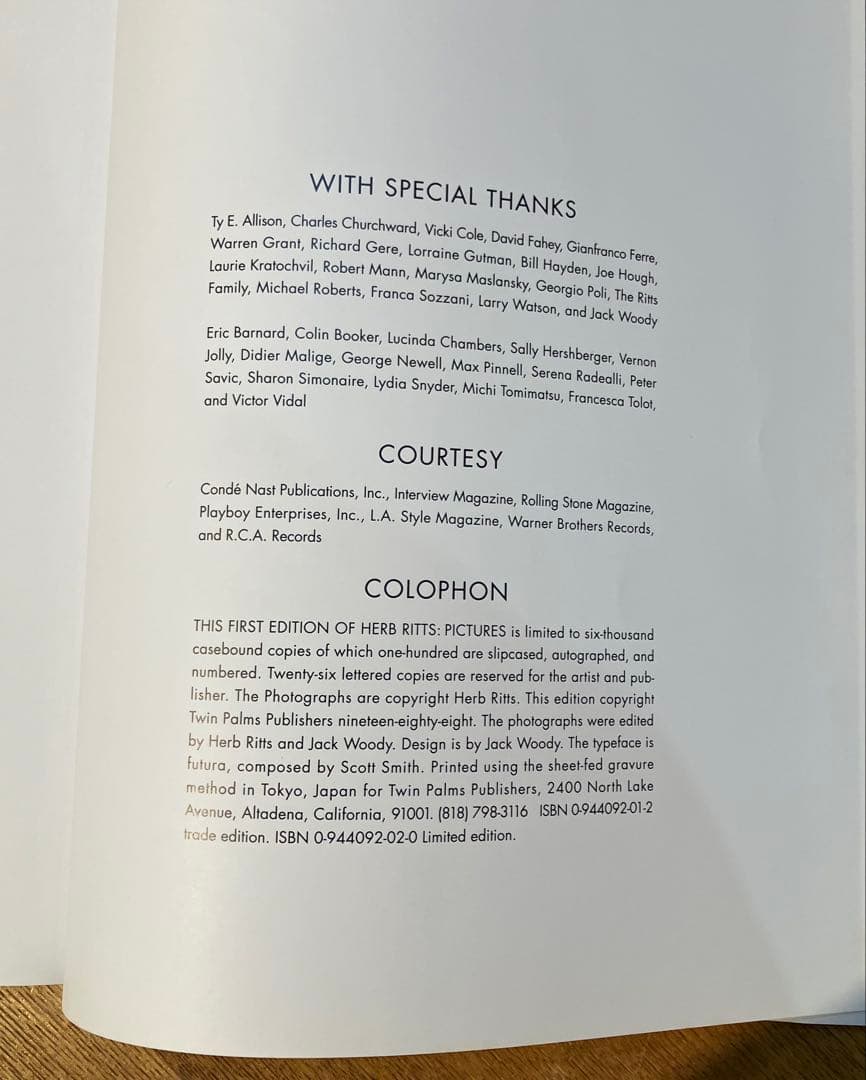 Herb Ritts Pictures ハーブリッツ写真集サイン入り1988年