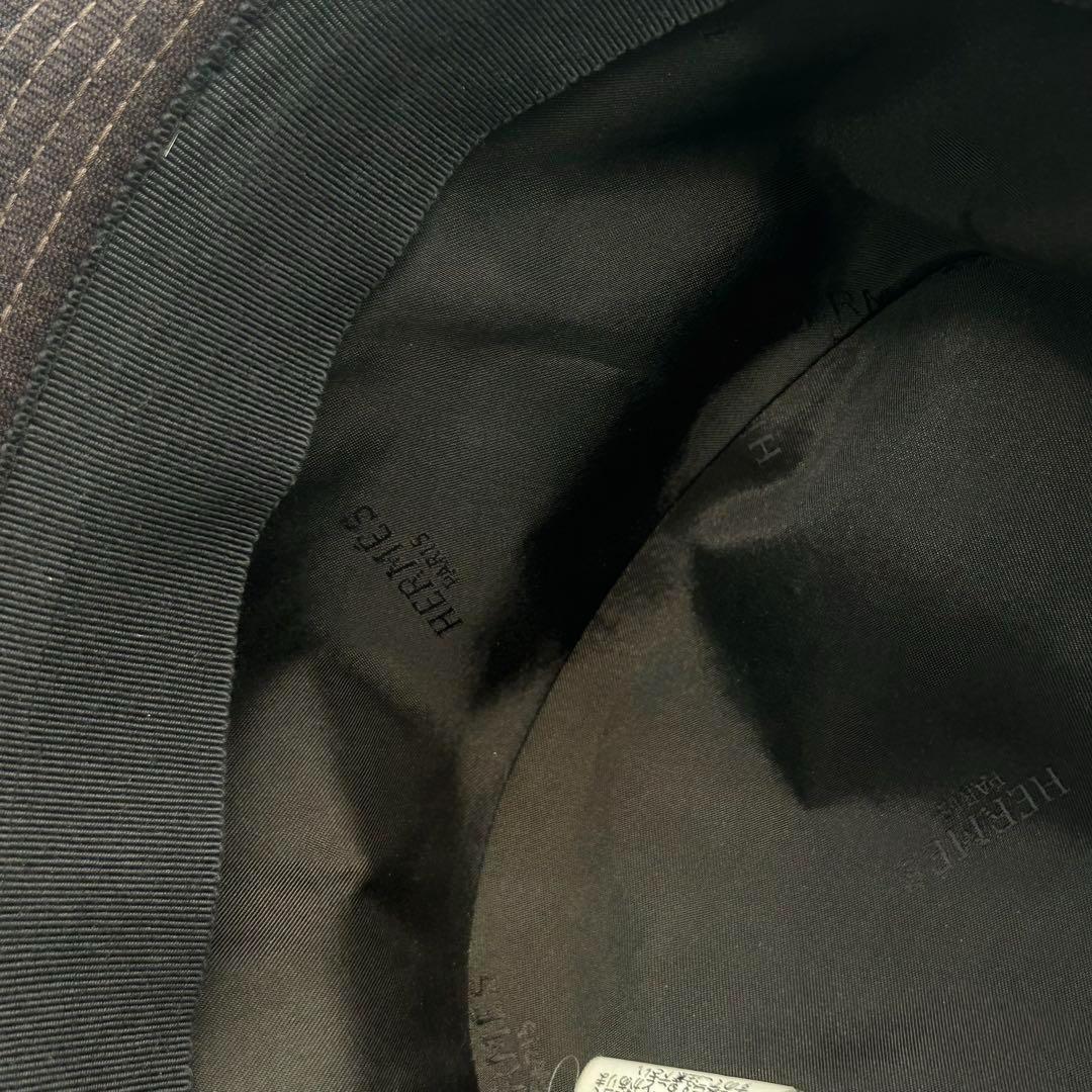 エルメス　HERMES　バケットハット　バケハ　帽子　チェック柄　レザーバンド