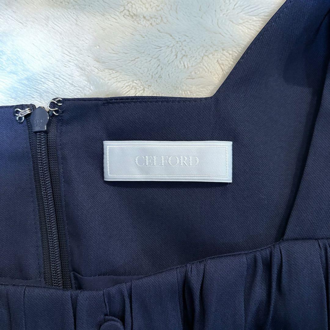 【23SS】CELFORD☆割繊サテンギャザースリーブワンピース☆36☆フレア☆