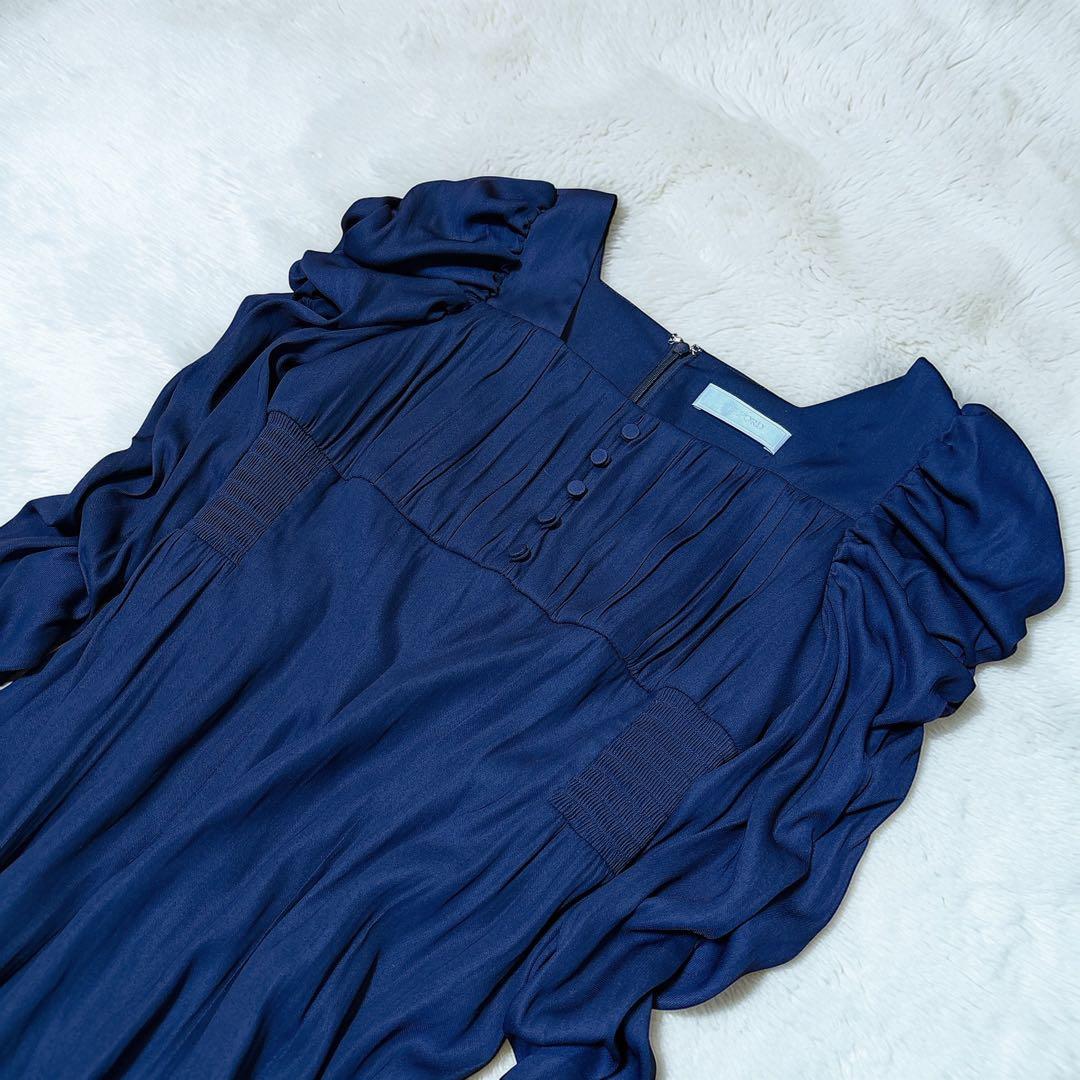 【23SS】CELFORD☆割繊サテンギャザースリーブワンピース☆36☆フレア☆