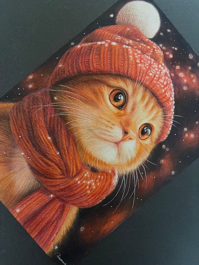 色鉛筆画A4 茶トラ.仔猫