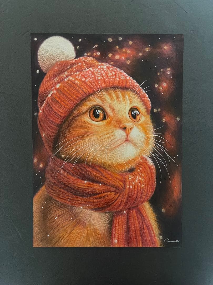 色鉛筆画A4 茶トラ.仔猫