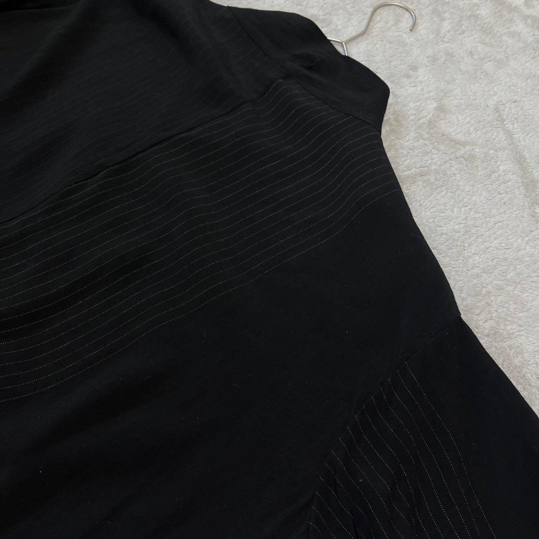 ワルン　　ストライプ切り替え　シャツ　ロングワンピース