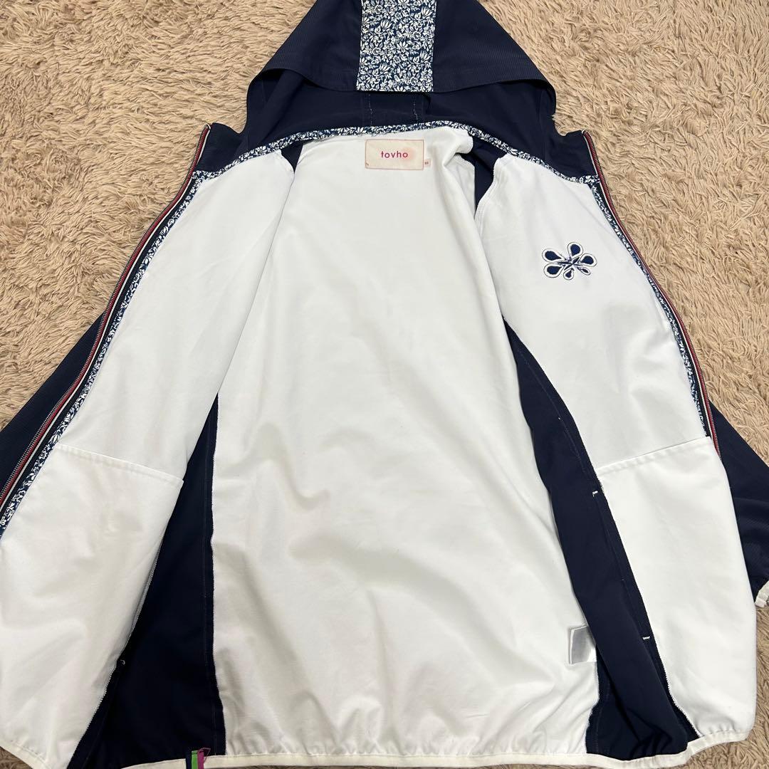 【tovho】フード付きナイロンジャケット ネイビー/ホワイト