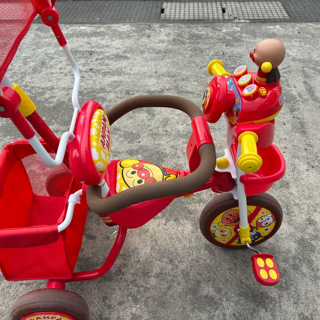 アンパンマン 三輪車 赤 手押し棒付き サンシェード付き 押し棒 子供用 キッズ