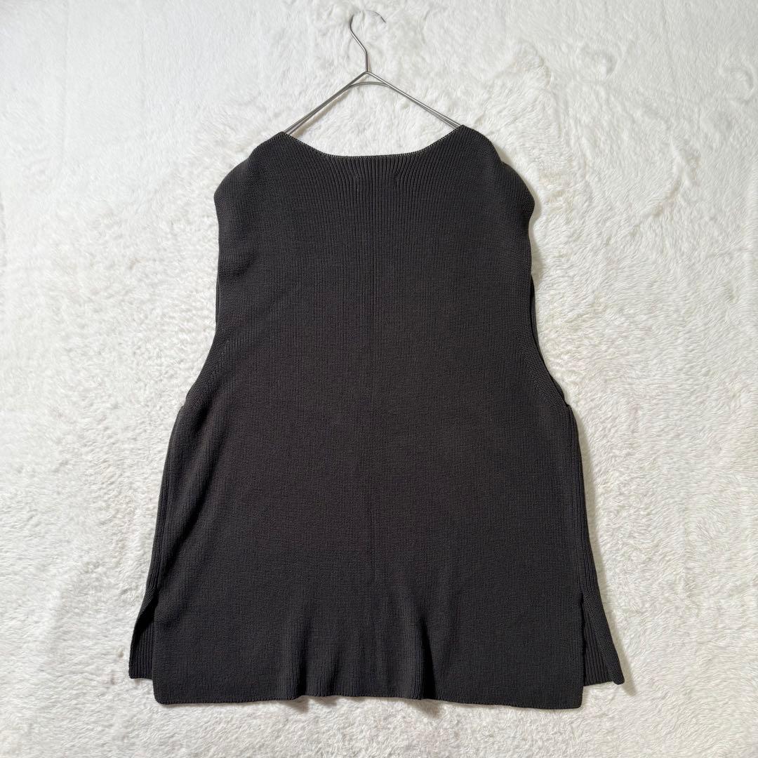 【美品】kagure かぐれ　コットンニットベスト　カーキ　リブニット
