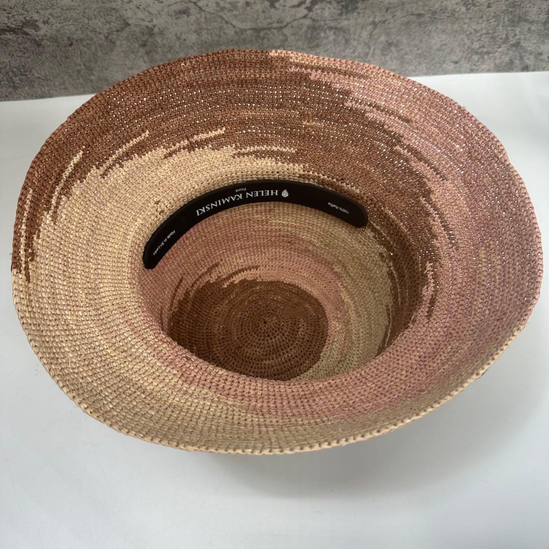 美品★ ヘレンカミンスキーHELEN KAMINSKI麦わら帽子 ロゴ金具