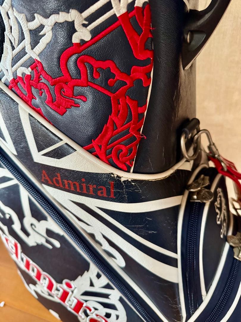 Admiral キャディバッグ ネイビー/ホワイト　ゴルフ 9.5