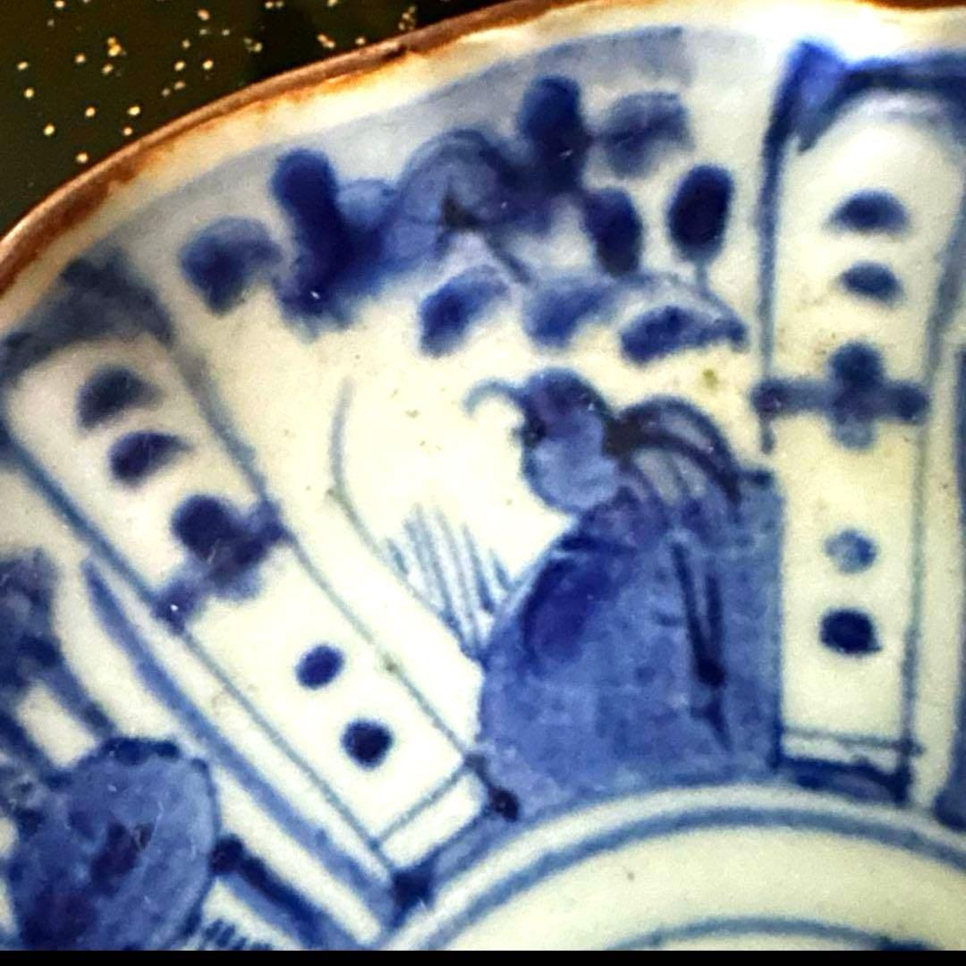 2220様感謝‼️最上手BLUE古伊万里『蓮に五位鷺』手塩皿切支丹5客