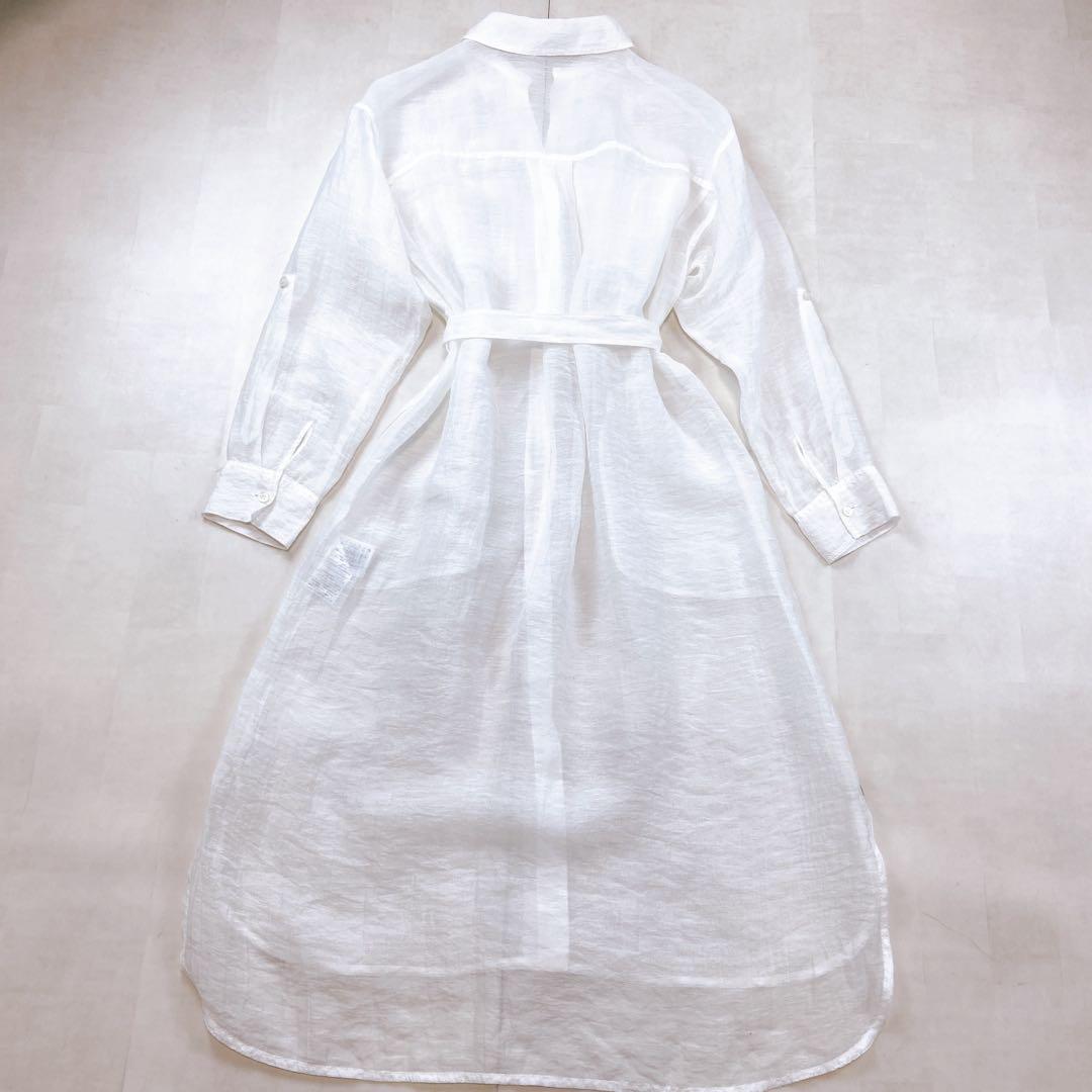 極美品 モラビト リネン シャツワンピース リボン ロールアップ シースルー