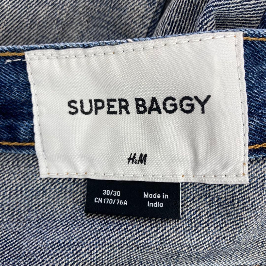  エイチ＆エム スーパーバギー デニムパンツ ジーンズ ワイド 30 青