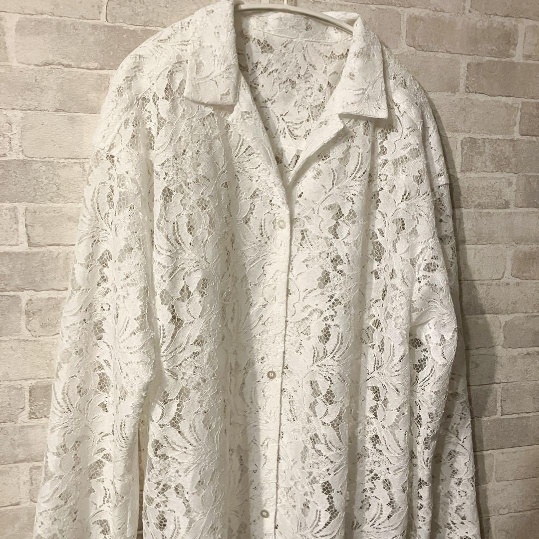 【未使用級】NOBLE 完売品✨25ssボタニカルレースオープンカラーシャツ