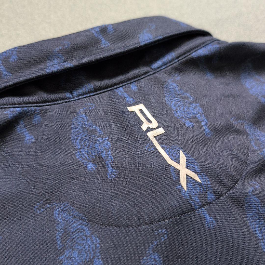 【美品】高級アールエルエックスゴルフ　虎デザイン　速乾ポロシャツ　L ネイビー