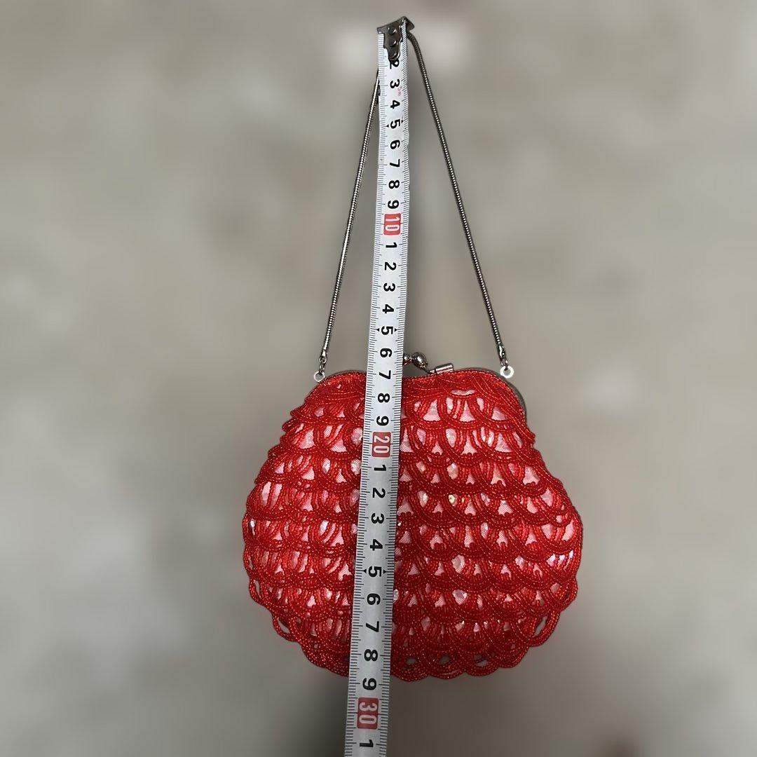 希少　ヴィンテージ　白牡丹　ビーズバッグ　パーティバッグ　レッド
