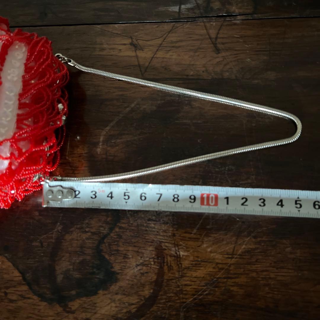 希少　ヴィンテージ　白牡丹　ビーズバッグ　パーティバッグ　レッド