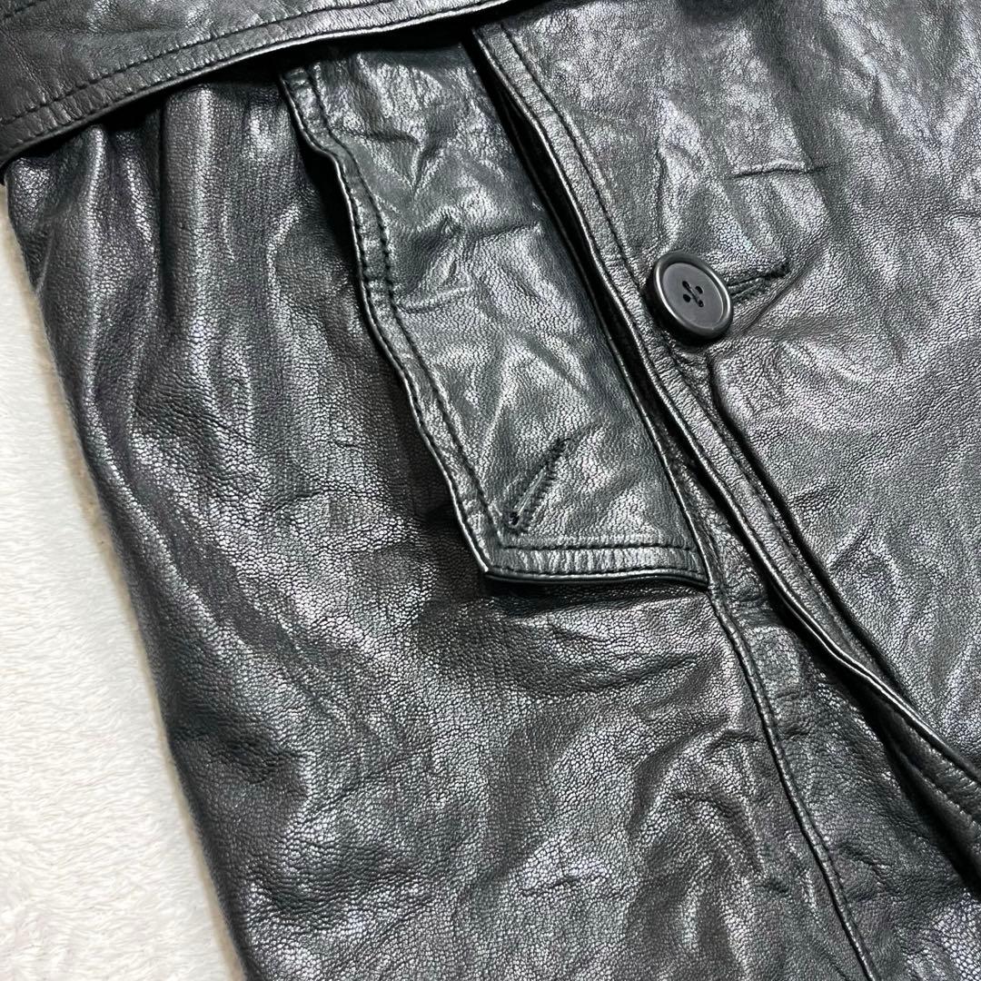 『トランスコンチネンツ』レザートレンチコート 羊革 ベルト エポレット フラップ