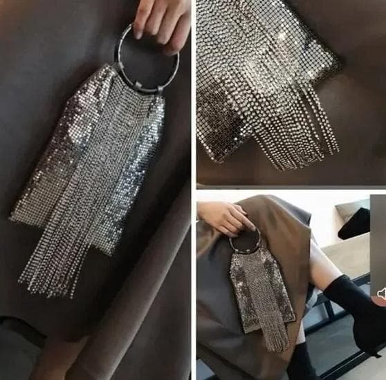 Whiting&Davis フリンジ パーティバッグ Black Silver