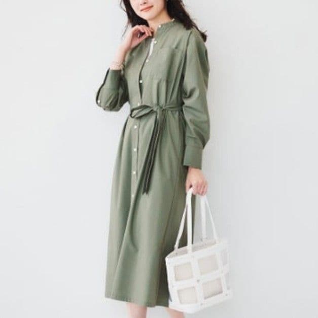 新品タグ アンタイトル 定価3万3千 バンドカラー シャツワンピース インナー付