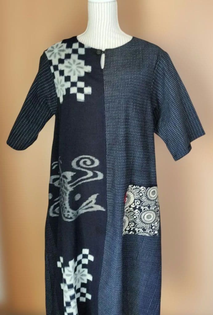 着物リメイク 絣 ワンピース チュニック