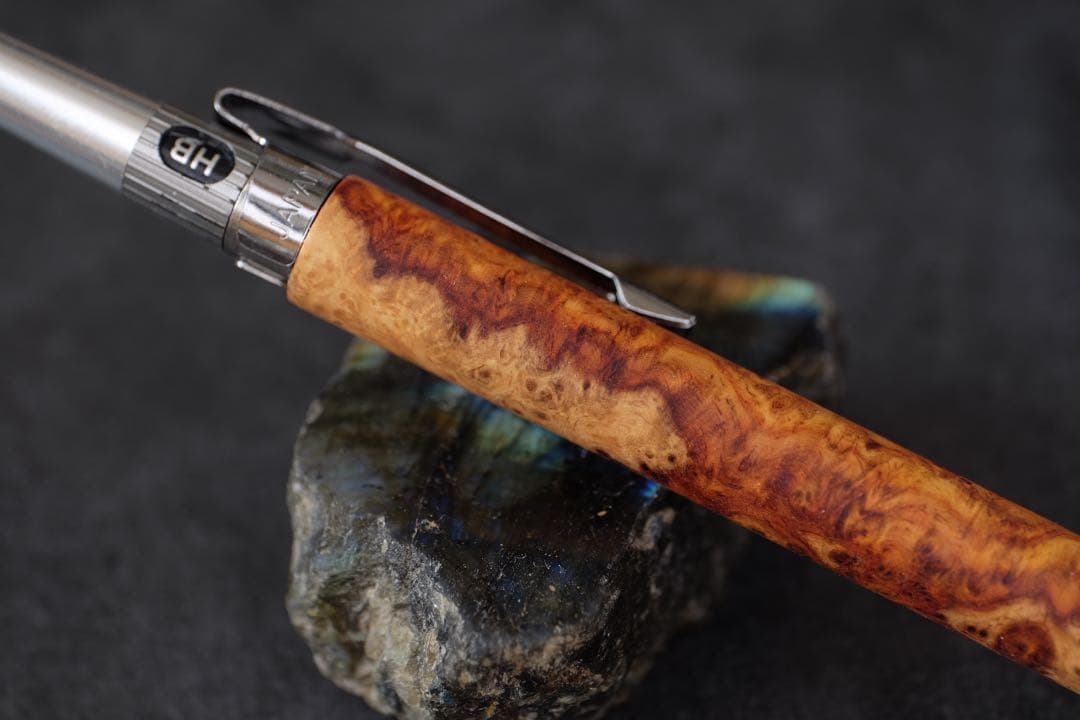 PG5木軸カスタム0253　高村杢工房 製図用シャープペンシル　花梨瘤紅白