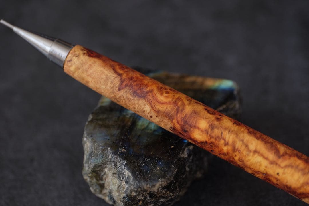 PG5木軸カスタム0253　高村杢工房 製図用シャープペンシル　花梨瘤紅白