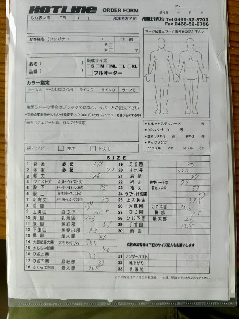 HOT LINE ３ミリジャージフルスーツ