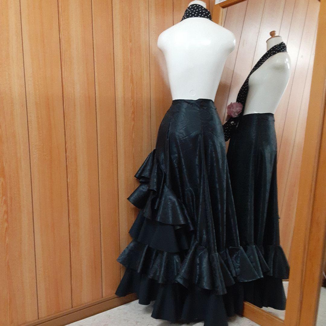 フラメンコ衣装　☆ブラックファルダ　豪華フリル♡