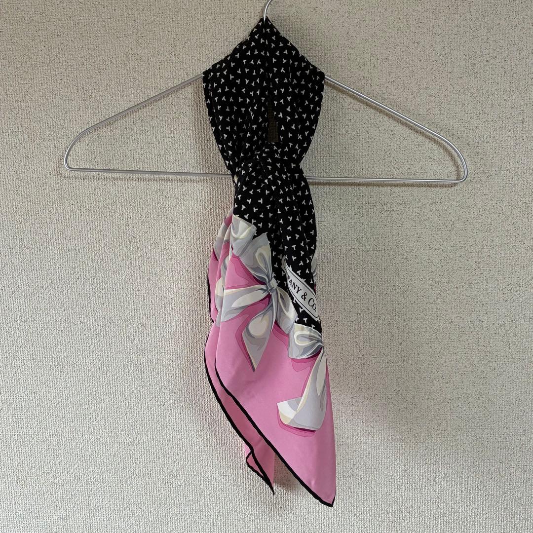 ✨美品✨TIFFANY＆Co. リボン柄 大判スカーフ イタリア製 シルク