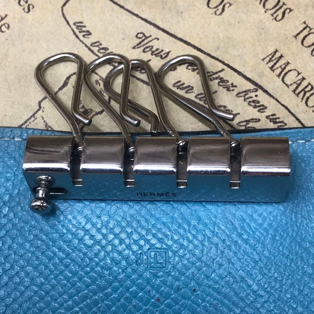 エルメス ベアン Hロゴ キーケース 4連 ブルー 刻印□L FM30