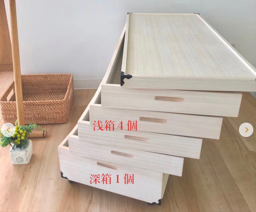 【日本製・美品】肥前桐民芸 桐衣装箱 キャスター付き衣裳ケース　5段