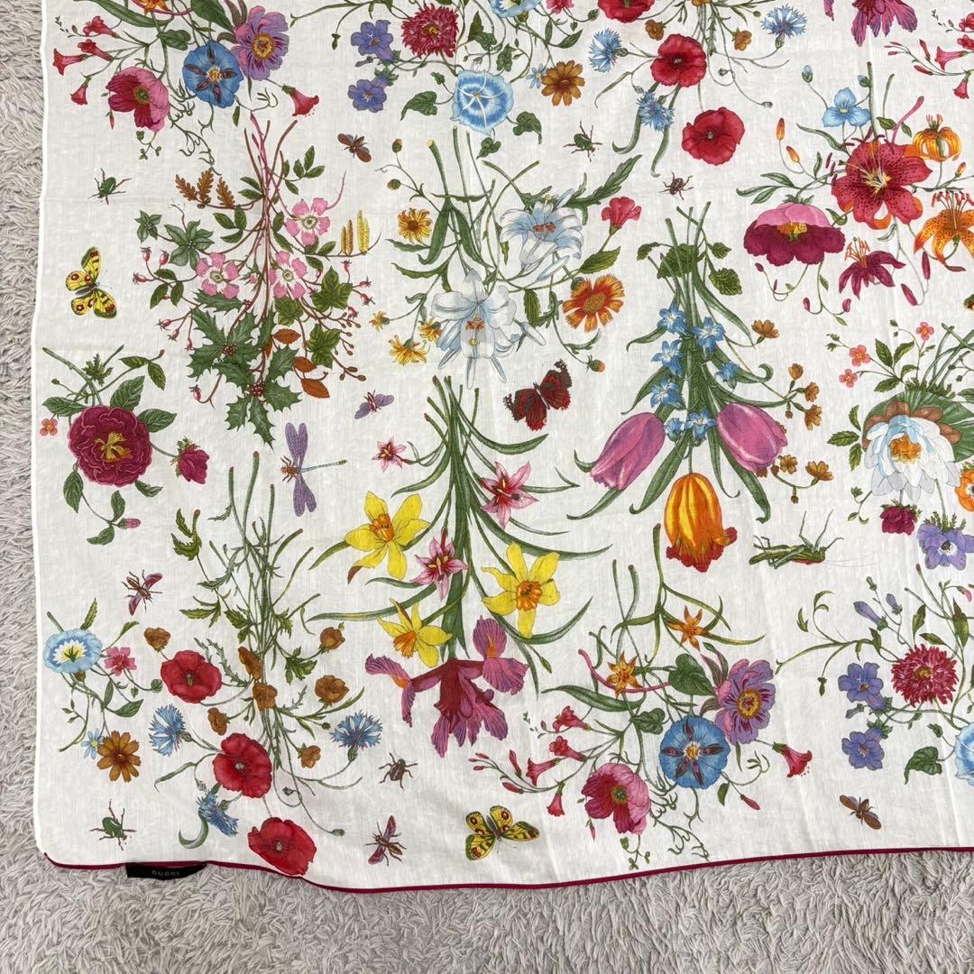 グッチ GUCCI 大判スカーフ 花柄 フローラ シルク混 ストール ショール