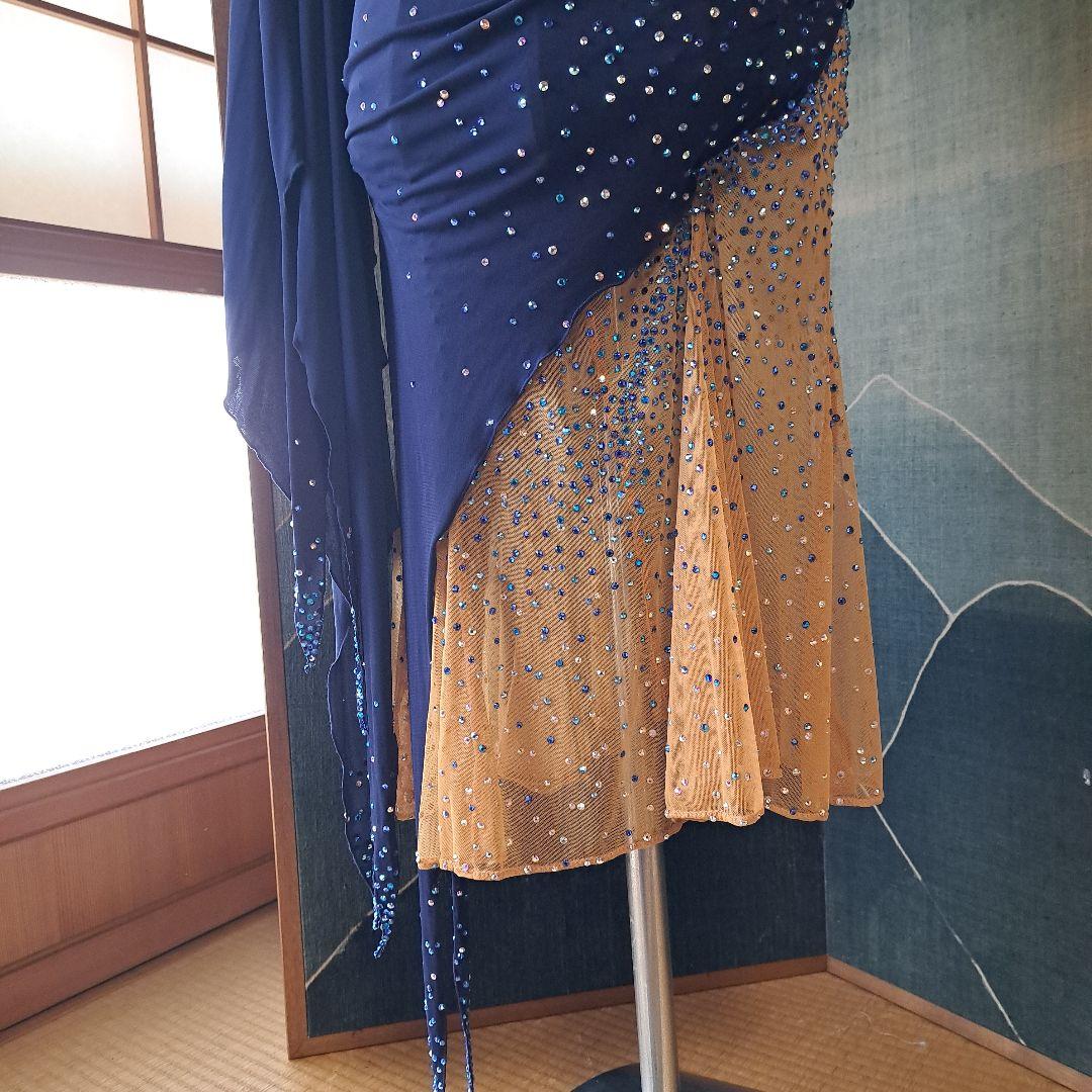 社交ダンスラテン ドレス ネイビー ベージュ