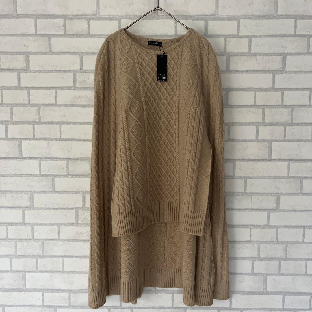 ●未使用品　高島屋　ケーブル編み　カシミヤブレンド　ポンチョ　キャメル　ニット