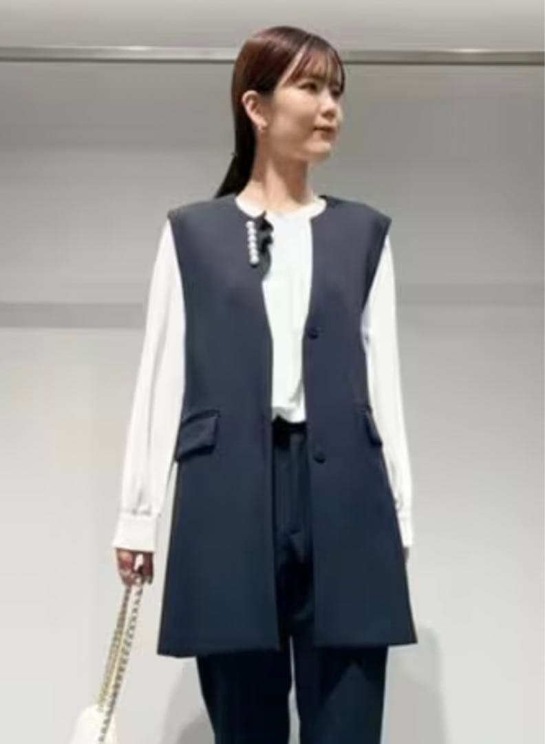 セルフォード CELFORD パールネックロングジレ　黒BLK