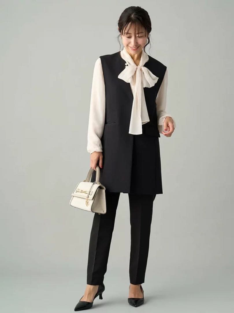 セルフォード CELFORD パールネックロングジレ　黒BLK