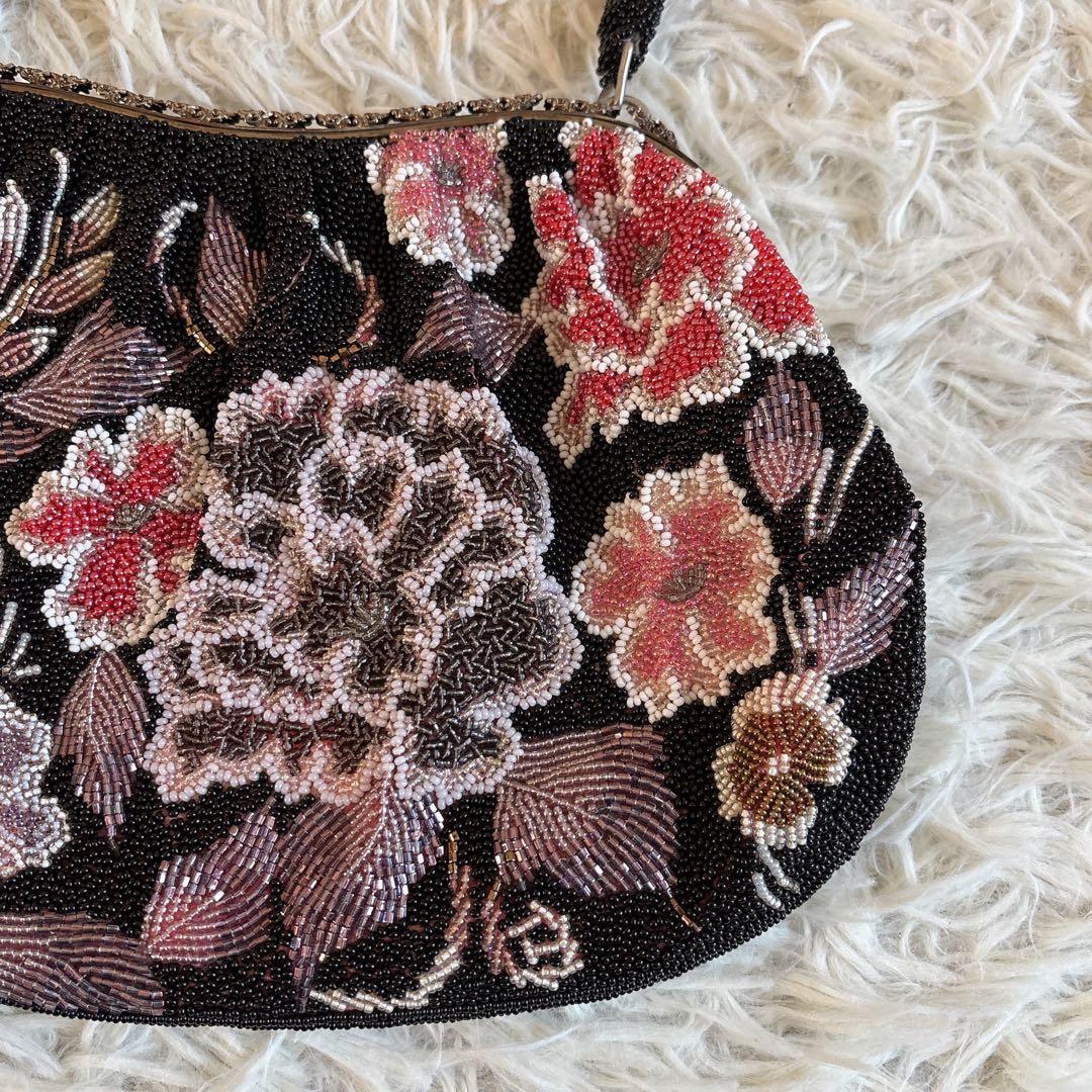 昭和レトロ 東京手刺繍 Hommey ビーズバッグ がま口 和装