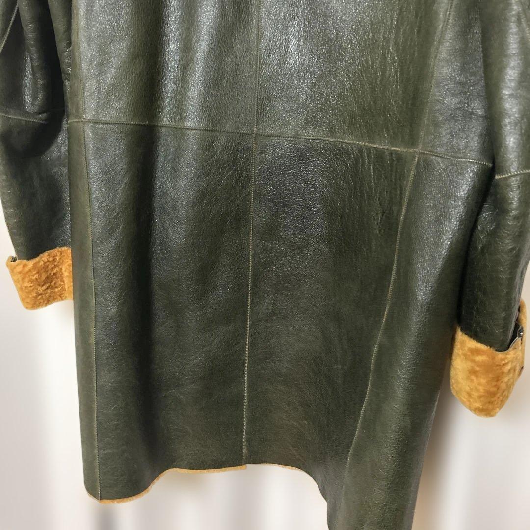 ダークグリーン レザーファージャケット　ヴィンテージ美品