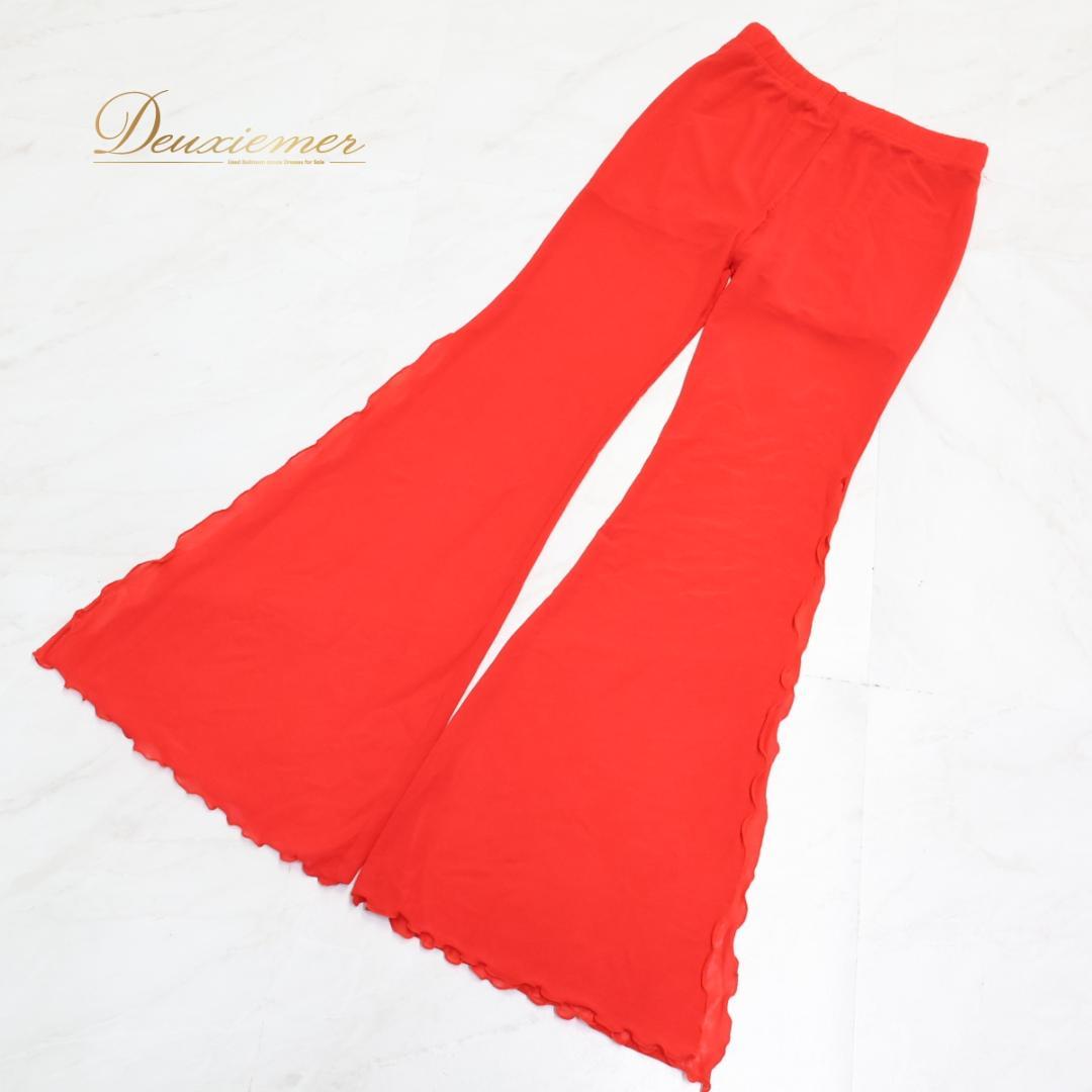 【ベリーダンス用衣装】レッド レッスン着 上下セット 真っ赤 レース生地 フレア