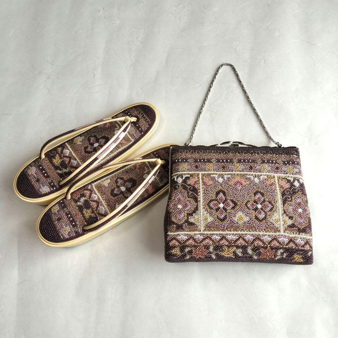 【超お買い得品】高級ビーズ装飾 草履とバッグのセット