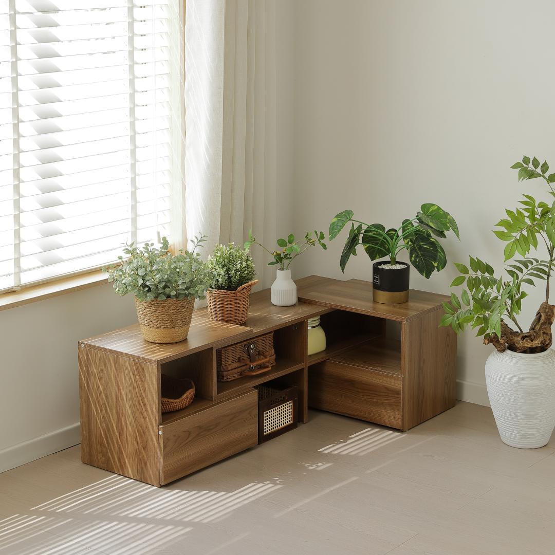 テレビ台　幅は93~172cm伸縮可能　引き出し付き　大容量　BROWN