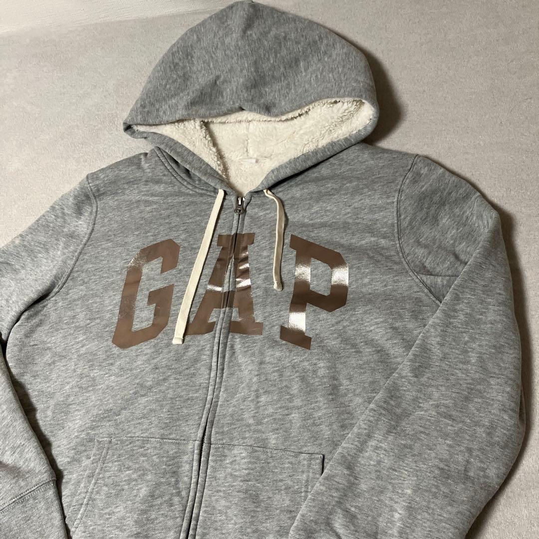 ま*ん様 超美品★GAP パーカー XL裏ボア シルバーロゴ＆グレー