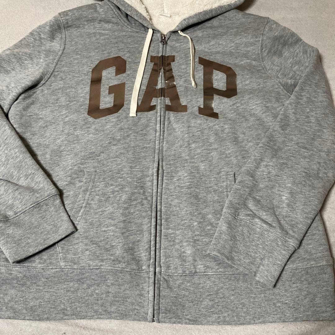 ま*ん様 超美品★GAP パーカー XL裏ボア シルバーロゴ＆グレー